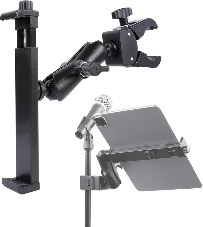 FPN iPad Holder - Side Mount Tablet Holder for Mic Stand, Dual 360 Rotatable Adjustable for iPad Pro 12.9 Air Mini and Other 6.5-15" Tablets