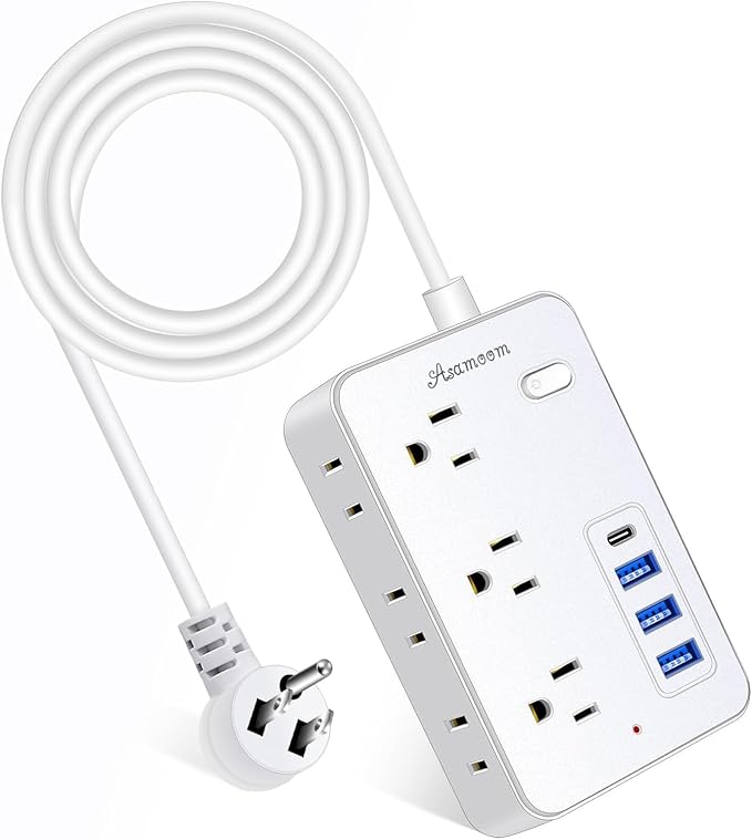 20 FT Extension Cord with Multiple Outlets, Asamoom 20 ft Surge Protector Power Strip with 6 Outlets with 4 USB Ports(1 USB C)，Flat Plug with Long Cord 1700 Joules Protection for Home Office White