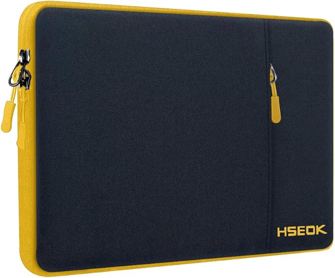 Hseok Laptop Case 15.6 Inch Sleeve, Shockproof Protective Water Repellent with Accessory Pocket,Compatible with Mac Pro 16 inch 2025-2019, Sleeve Bag for Most 15 15.6 16 Notebooks,Black&Yellow
