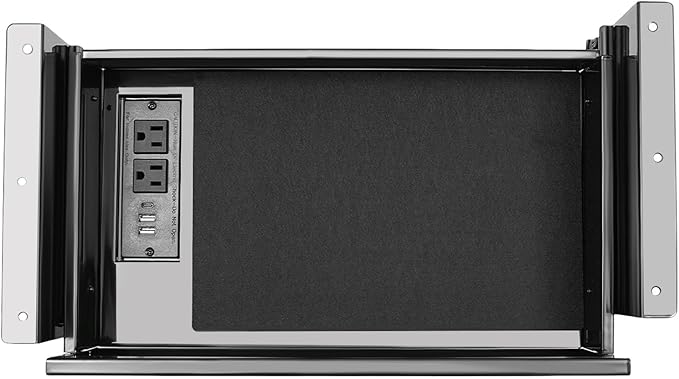 LEYSRIS 17.5" Under Desk Storage Drawer with Built-In Power Strip, Black Sliding Pull-Out Drawer for Sit Stand Workstation