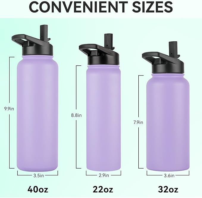 DOMICARE 32 oz Insulated Water Bottle Bulk, Vacuum Insulated Stainless Steel Sports Water Bottle with Straw Lid & Spout Lid, Leakproof, Reusable - Travel, Camping, Bike, Purple (8 Pack)