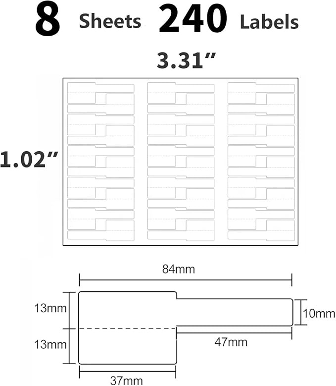 8 Sheet 240 Pcs Cable Labels for Management, Colorful Waterproof Cord Tags for Electronics, Self Adhesive Tear Resistant Wire Labels for Laser Printer and Handwriting