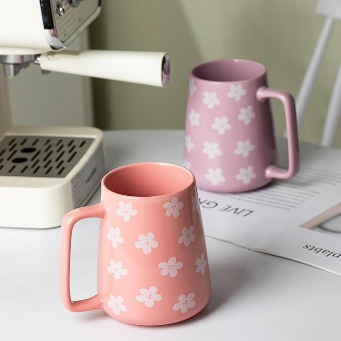 HYTYSKAR 24 OZ Extra Large Ceramic Coffee Mug, Jumbo Coffee Mugs, Big Tea Cups with a Large Handle for Office and Home, Microwave and Dishwasher Safe (24 OZ Pink)