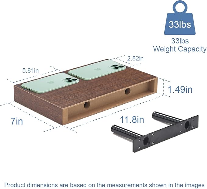 Floating Shelves, Walnut-Like Wooden Set of 3 Wall Mounted Bathroom Shelves Over Toilet, Modern Small Hanging Shelves for Bedroom Living Room Kitchen Rustic Home Decor, 12" x 7" x 1.5"
