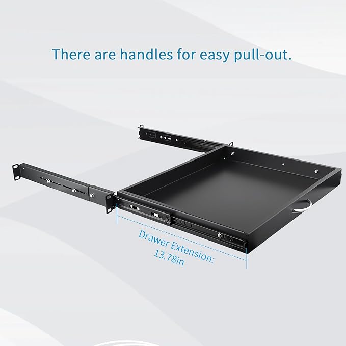 Rack Drawer, Rack Mount Drawer Designed for 19-inch Network Equipment, Servers, AV Racks, or Cabinet Enclosures. Sliding and Lockable Server Rack Drawer Features Cable Management Holes (1U)
