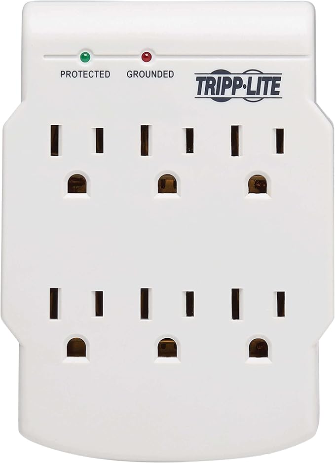 Tripp Lite 6 Outlet Surge Protector Power Strip, Direct Plug in, Gray, Lifetime Limited Warranty & $10,000 Insurance (SK6-0) White