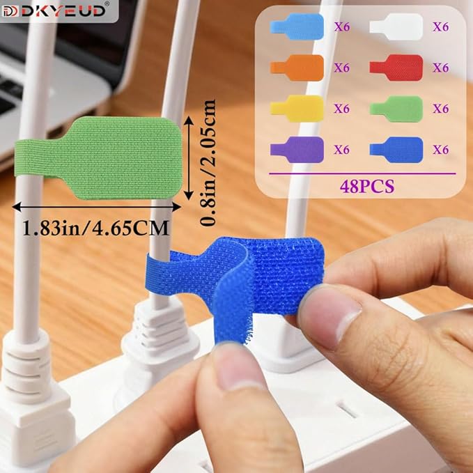 48PCS Colorful Large Cable Labels for Cords, Waterproof Cord Labels for Electronics Wires and Identification, Self Adhesive Tear Resistant Cord Tags, for Laser Printer and Handwriting, Reusable