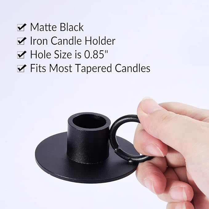 2PCS Black Taper Candle Holders with Round Handle, Matte Iron Candlestick Holders Centerpieces for Home Decoration, Wedding Anniversary, Party, Housewarming Gifts.