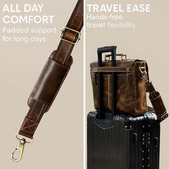 RUSTIC TOWN 16" Leather Laptop Messenger Bag for Men - Full Grain Leather Briefcase Computer Satchel Office Crossbody Bag