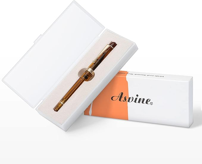 Asvine V126 Vacuum Filling Fountain Pen Extra Fine Nib, Transparent Brown Acrylic, Large-Capacity with Gift Case