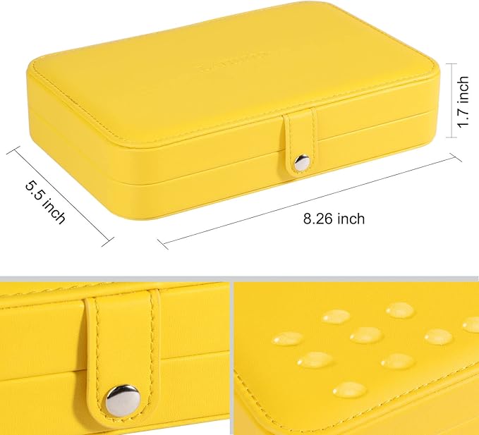 LANDICI Small Jewelry Box for Women Girls, PU Leather Travel Jewelry Organizer Case, Portable Jewellery Storage Holder Display for Ring Earrings Necklace Bracelet Bangle Watch Men Kids Gift, Yellow