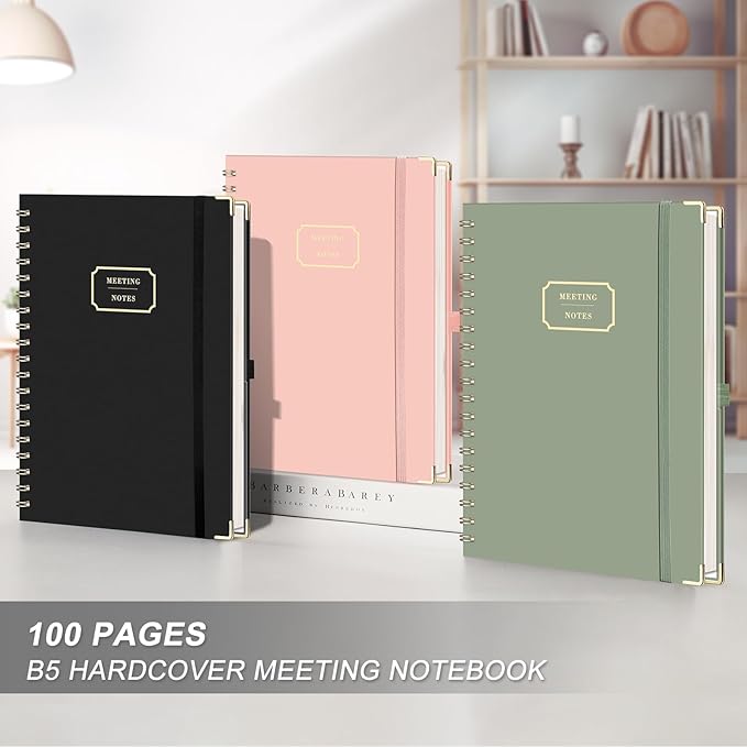 EMSHOI Meeting Notebook for Work - B5 Half Meeting Half Note Planner, 100 Pages, 100GSM Thick Paper, Hardcover, Project Organizer for Women Men Office, Business, Note Taking, 8"x10.2" - Black