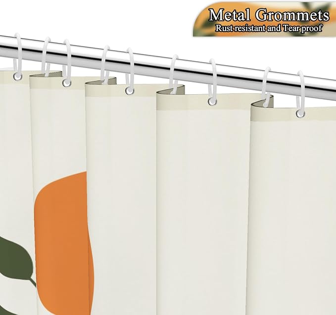 Boho Mid Century Shower Curtain for Bathroom Modern Abstract Sun Botanical Leaves Bath Curtain Neutral Minimalist Plant Waterproof Fabric Bathroom Decor Set with Hooks 72x72 inch