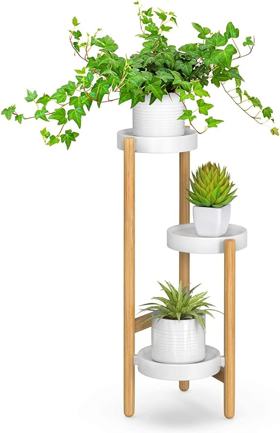 Wisuce Bamboo Plant Stands Indoor, 3 Tier Plant Stand Tall Corner Plant Stand Holder & Plant Display Rack for Outdoor Garden Indoor Home (3 Tier -1)