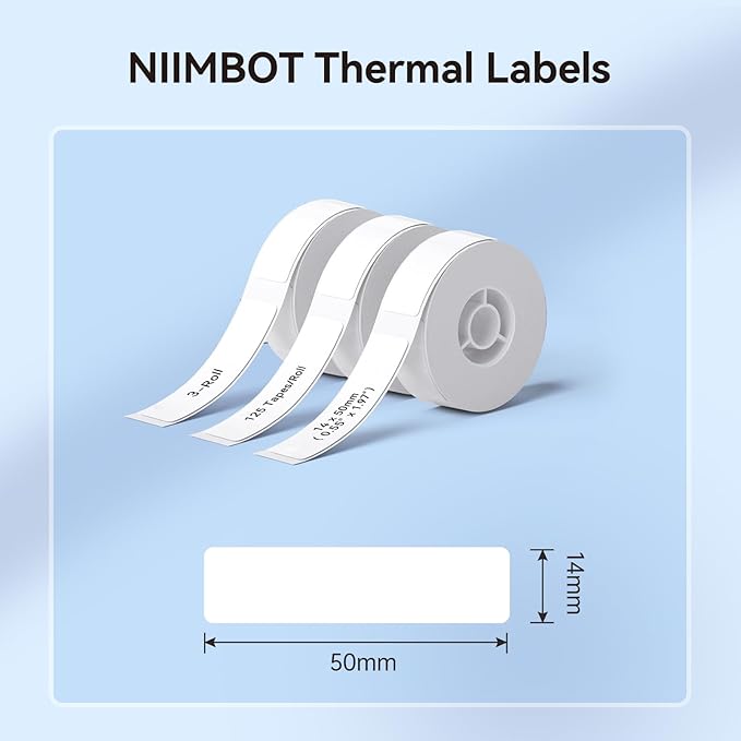 NIIMBOT Label Maker Tape for D11/D110/D101 Label Maker, 14 x 50 mm (0.55'' x 1.97''), 3Rolls for Home Office Labeling Tape Replacement, White