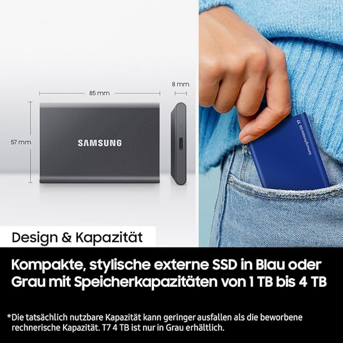 Samsung T7 Portable SSD - 1 TB - USB 3.2 Gen.2 External SSD Titanium Grey (MU-PC1T0T/WW)