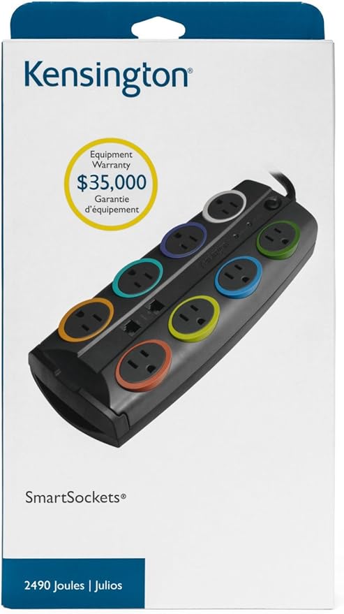 Kensington SmartSockets 8-Outlet, 8-Foot Cord, & 2490 Joules Standard Surge Protector (K62690NA)