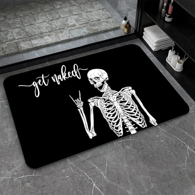 Diatomaceous Earth Bath Mat,Black Funny Skull Non-Slip Volume Super Absorbent Fast Drying for Bathroom Kitchen Door mat,Eco-Friendly Easy to Clean 17×27.5Inch (43 * 70cm)