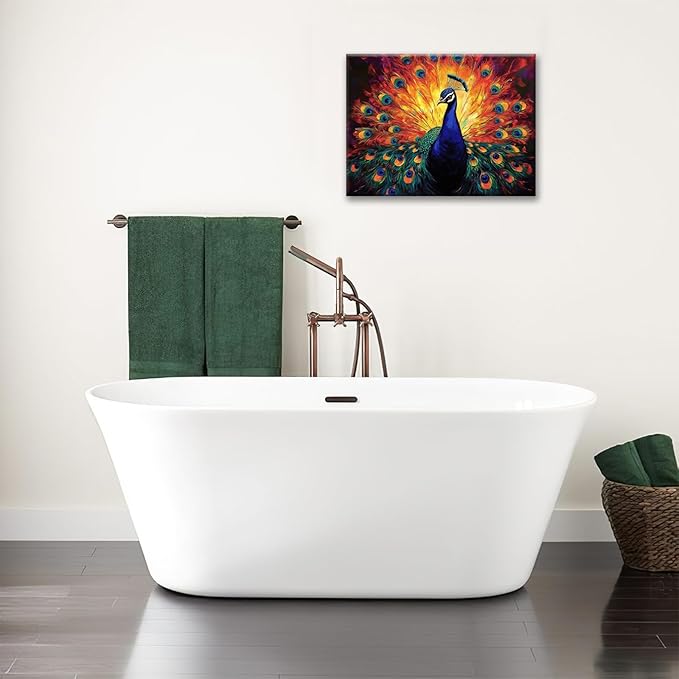 Peacock Wall Art, Elegance Peacock Pictures Wall Decor, Colorful Animal Canvas Prints Painting, Framed Artwork For Bathroom Living Room Office Bedroom Dining Room 24"X20"