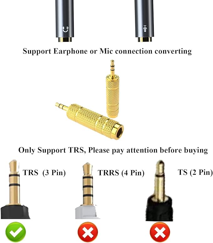 WISYIFIL 1/4 to 3.5mm Auxiliary Audio Adapter, Gold Plated, Resist Corrosion, Good Anti-Interference, Low Signal Attenuation, Durable, Male to Female Connector, 2 Pack