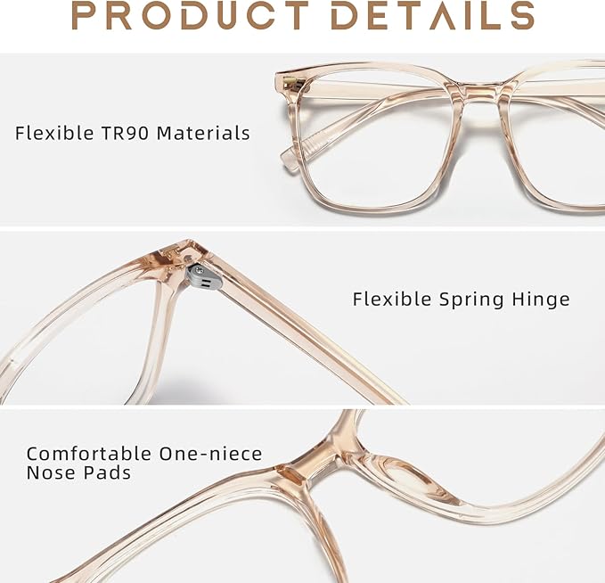 MACJERO 2-Pack Oversized Square Blue Light Blocking Glasses for Women Men, Anti-Fatigue Computer Monitor Gaming Glasses Reduce Eye Strain(Black+transparent Brown)