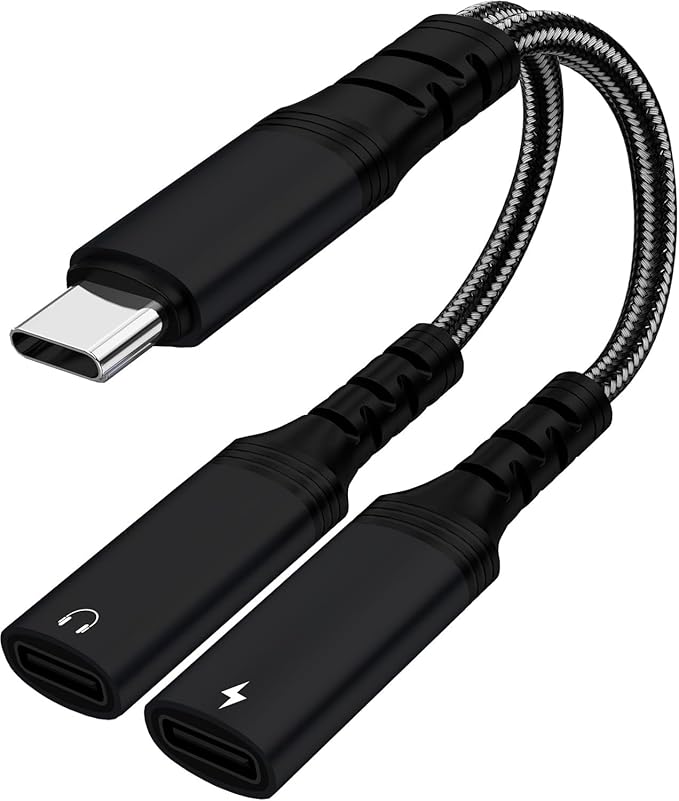 USB C Splitter 1 in 2 Out HiFi Audio Adapter, Dual USB C Headphone and Charger Adapter Support Call PD 60W Charge for iPhone 17/16 / 15 Series, MacBook, iPad, Galaxy S25 / S24 and More （Black）