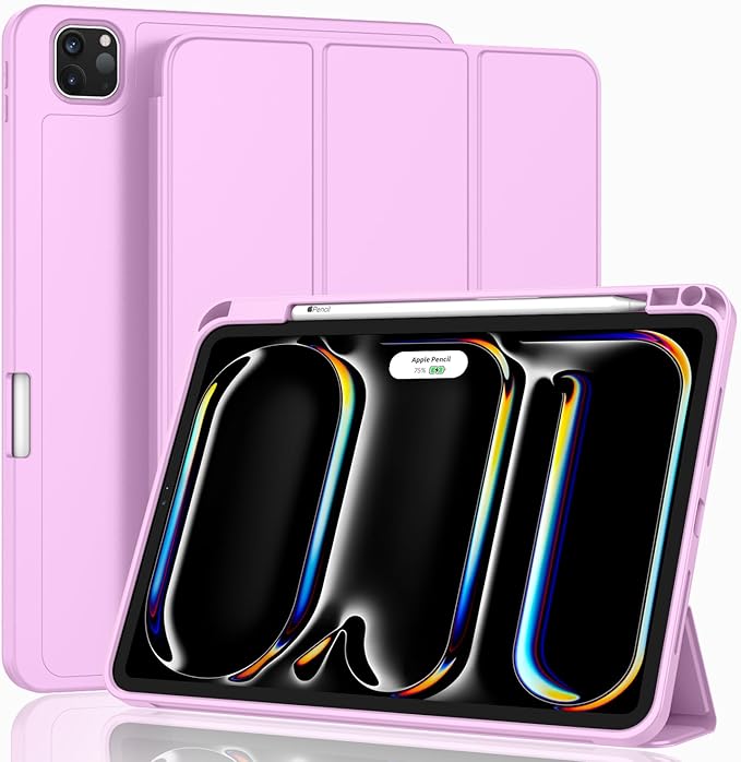 ZryXal iPad Pro 11 Inch Case (M5) 2025/ (M4) 2024 (Model: A2836/A2837/A3006), Trifold Stand Smart Cover with Pencil Holder and Soft TPU Back, Auto Wake/Sleep (Pastel Violet)