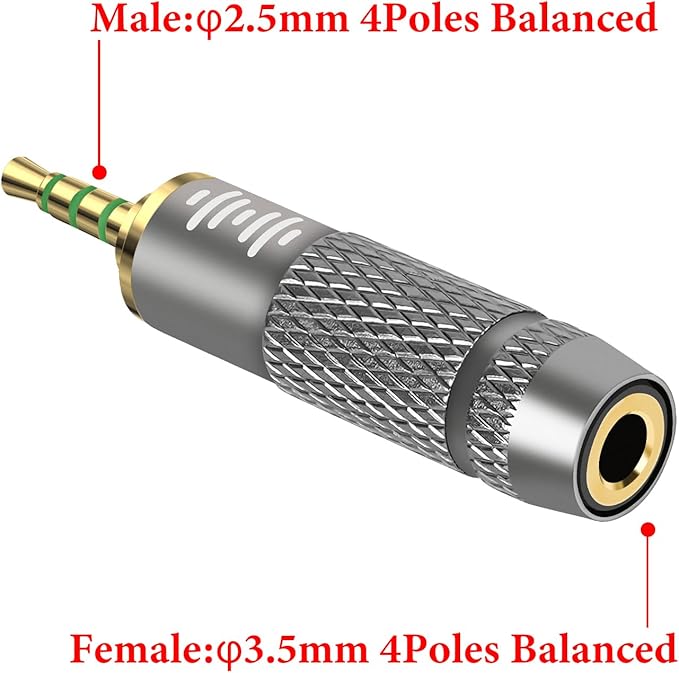 GEEKRIA 2.5mm Male to 3.5mm (1/8'') Balanced Female Headphones Adapter for 3.5mm 4-Pole Cable Connected to Balanced 2.5mm Player Device, Aluminum Alloy Conversion Audio Plug, Gold Plated