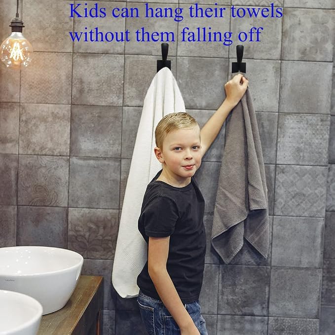 Black Coats Towels Hooks 6 Pack Towel Robe Clothes Coat Hooks,Heavy Duty Wall Mount Hooks for Bath Bedroom Kitchen Pool Garage Hotel (Black 6)