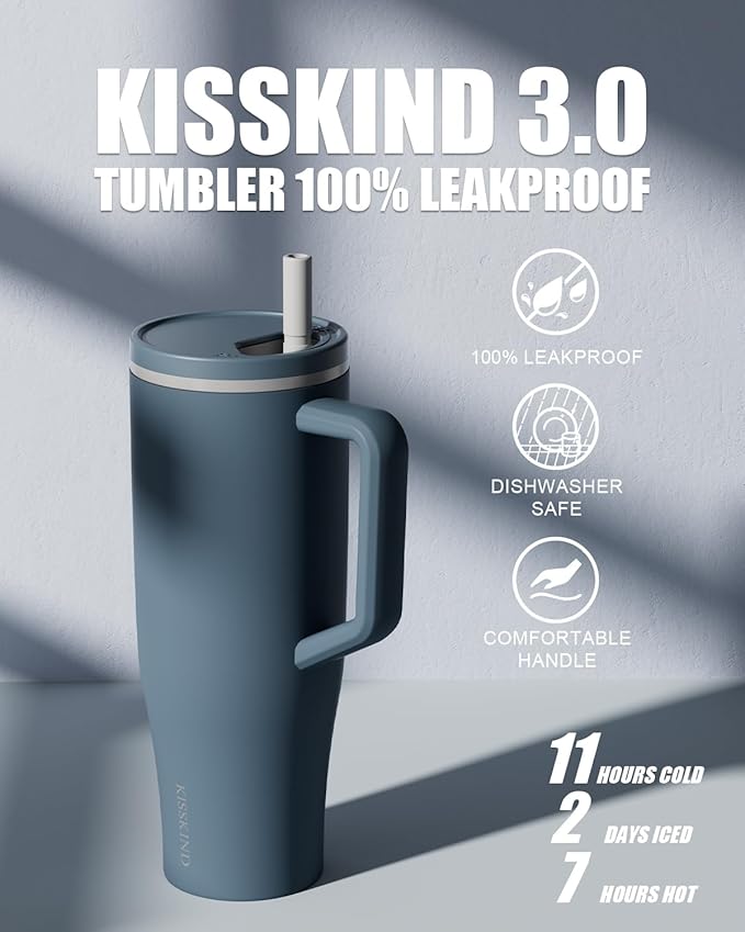 KISSKIND 40 oz Tumbler with Handle and Straw | Lumi Spin Hidden Straw 100% Leakproof Insulated Tumbler | Stainless Steel Water Bottle for Mom, Nurse, Teacher | Ginger