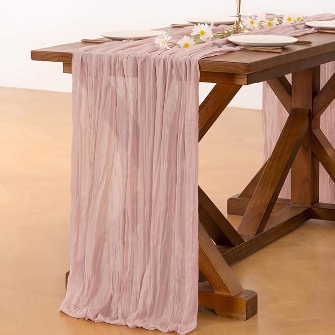 Socomi 3pcs Pink Cheesecloth Table Runner Fall Thanksgiving Boho Rustic Gauze Dusty Pink Farmhouse 120 inch 10FT Cheese Cloth Runner for Wedding Party Baby Shower Birthday Home Decor