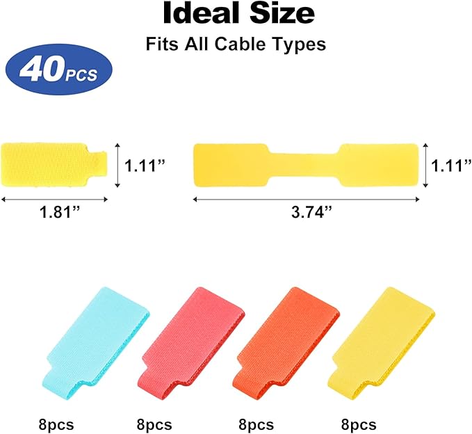 40 Pack Cable Labels Tags, Multi-Color Write On Wire Cord Tags and Charger Labels Waterproof for Cable Management and Identification Electronics (Rectangular)