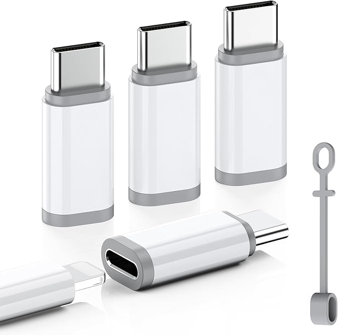 Lightning to USB C Adapter 4 Pack, Fast Charging & Data Sync for iPhone 15/16/17 Pro/Pro Max, Charger Adapter Accessory (Not for Audio/OTG)-White