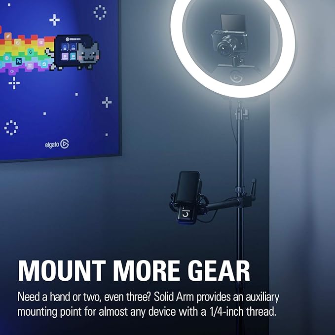 Elgato Solid Arm, Holding Arm with Padded Clamp for Easy Mounting and Adjusting of Lights, Cameras, and Microphones, for Streaming, Videoconferencing, and Studios