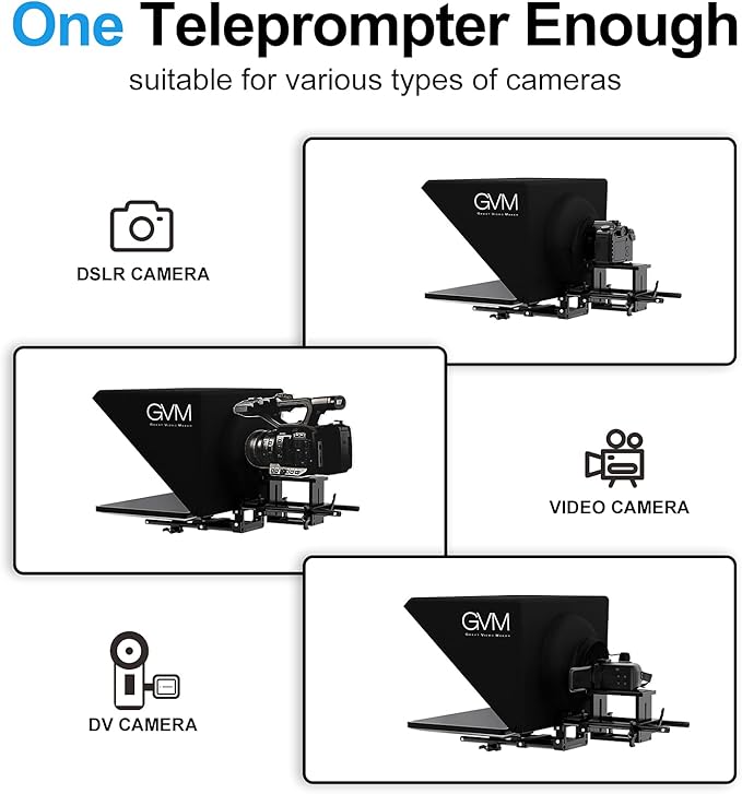 GVM Teleprompters for Digital Cameras/camcorders Portable 18.5'' Teleprompter Kit with Remote Control & App,Solid Aluminum Constructions,Colorless Spectroscope,Ultra HD Wide-Angle Lens