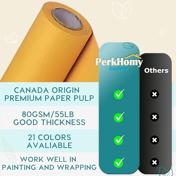 PerkHomy Orange Kraft Paper Roll 48" x 3,600" (300') for Gift Wrapping Bouquet Flower Art Painting Craft Writing Packaging Shipping 80GSM 55LB (Orange, 48" x 300')