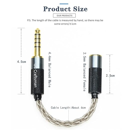 GUCraftsman 4.4mm Balanced Male to 2.5mm Balanced Female Headphone Adapter Cable 6N Single Crystal Silver Headphone Jack Convert Cable for Audio Players with 4.4mm Balanced Ports¡­