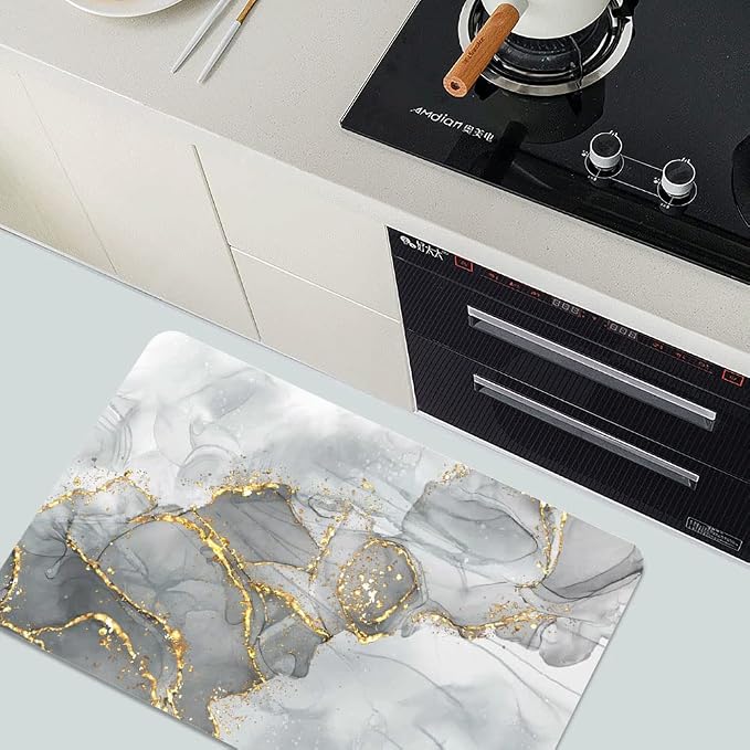 Diatomaceous Earth Bath Mat,Gold Grey Marble Non-Slip Volume Super Absorbent Fast Drying for Bathroom Kitchen Door mat,Eco-Friendly Easy to Clean 20×31Inch(50 * 80cm)