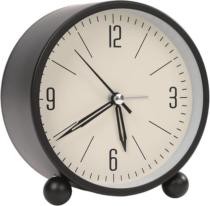 Blusaryme Analog Alarm Clock - 4 Inch Super Silent Non-Ticking, Battery Operated Small Clock with Night Light, Elegant Bedside Desk Clock for Bedroom, Living Room, Office, Student Gift