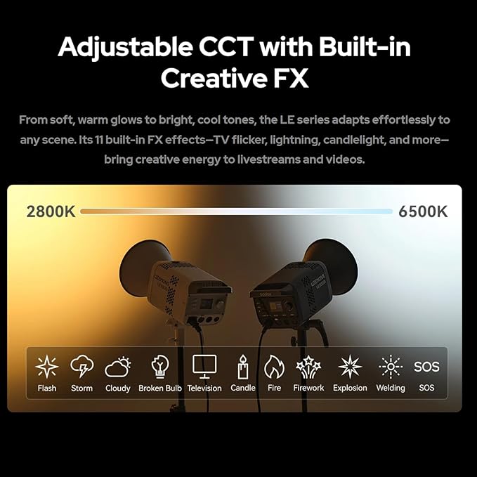 Godox Litemons LE300Bi COB Led Video Light,320W Power,2800-6500K CCT,58900 Lux@1m,Bowens Accessory Mount,Wired DMX/RDM,Bluetooth for Studio Photography Video Recording Live Streaming (Black)