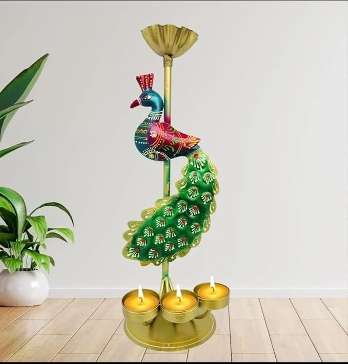 Decorative Metal Peacock Candle Holder | Handcrafted Tealight Holder for Home & Festive Decoration