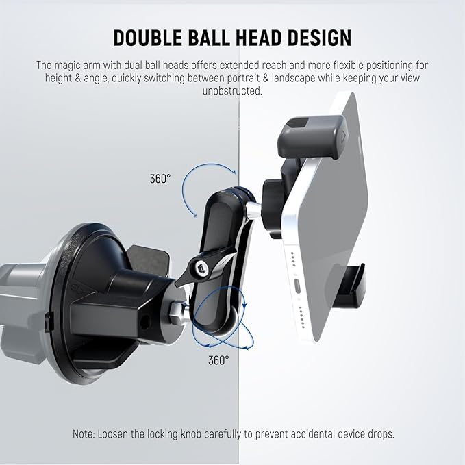 NEEWER Phone Holder for Your Car, 360° Rotating Vacuum Suction Cup Metal Cell Phone Mount Magic Arm Compatible with iPhone Samsung for UTV Windshield Skylight Glass Navigation Video Recording, PA136