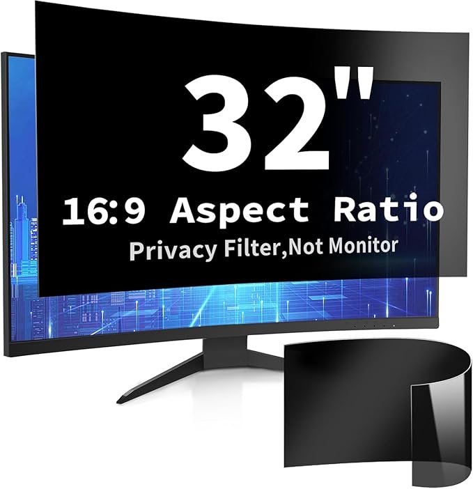 DEJIMAX 32 Inch Curved Computer Privacy Screen Filter for 16:9 Widescreen Computer Monitor Computer Screen Protector Computer Screen Privacy Shield Anti Glare and Blue Light