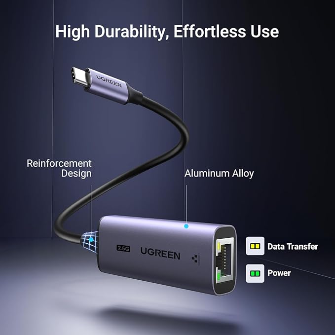 UGREEN USB C to Ethernet Adapter 2.5G, Ethernet Adapter for Laptop, Aluminum, Type C (Thunderbolt 4/3 Compatible) to RJ45 Network Internet, Compatible for NAS, MacBook Air/Pro, XPS, iPhone 17 Pro/Max