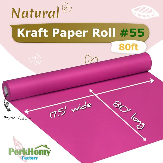 PerkHomy Rose Red Kraft Paper Roll 17.5" x 960" (80') for Gift Wrapping Bouquet Flower Art Painting Craft Writing Packaging Shipping 80GSM 55LB (Rose Red, 17.5" x 80')