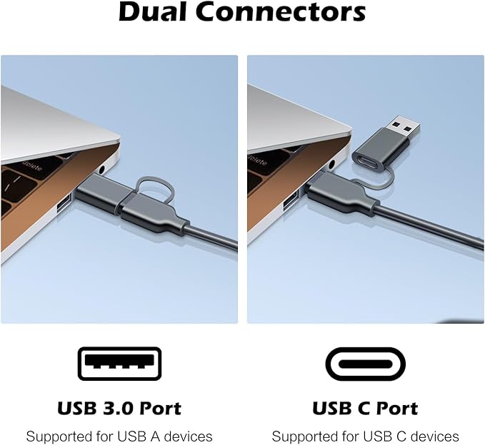 SD Card Reader, Memory Card Reader 4 in 1 USB C USB 3.0 Dual Connector Adapter Simultaneously Read SD MS CF TF Cards Supports Micro SD/Micro. Compatible with desktops, Tablets, and USB-C Smartphones