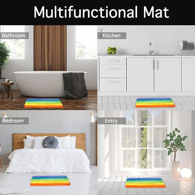 Britimes Bath Mat for Bathroom Colorful Stripe Rainbow Washable Floor Rug Carpets Floor Mat Bathroom Decorations 20x32 inches for Kitchen Bedroom Indoor