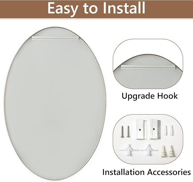 Oval Wall Mirror, 20"x28" Gold Oval Vanity Mirror, Bathroom Mirror of Metal Frame, Home Decorative Wall Mounted Mirror for Bathroom, Living Room, Entryway, Vanity