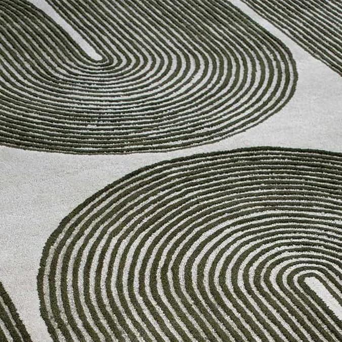 Modern Handmade Wool Area Rug, Abstract Curved Line Geometric Carpet for Living Room Bedroom, Contemporary Tufted Indoor Rug with Soft Pile and Cotton Backing (Olive, 5' x 8')