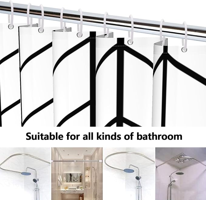 Boho Herringbone Shower Curtains Black White Zig Zag Geometric Bathroom Curtain Minimalist Abstract Polyester Shower Curtain Sets for Bathroom Extra Long 72x78 in with 12 Hooks